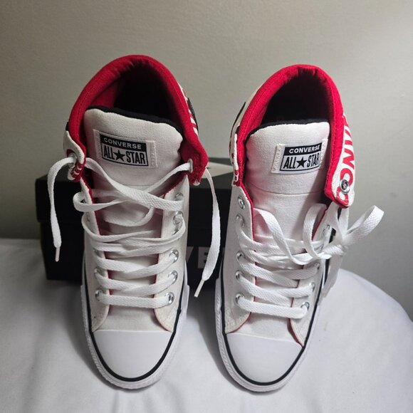 Converse Unisex White Red High-Top High Street Sneakers - Men's 7.5 Women's 9.5 - Picture 4 of 9